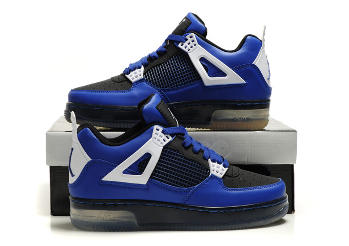 Nice Air Force Jordan 4 Shine Sole Blue Black White Shoes