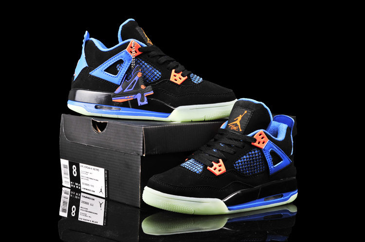 New Arrival Jordan 4 Midnigh Black Blue Orange For Women