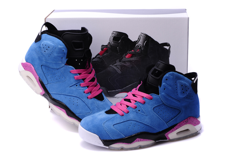 New Air Jordan 6 Suede Blue Pink Black Shoes