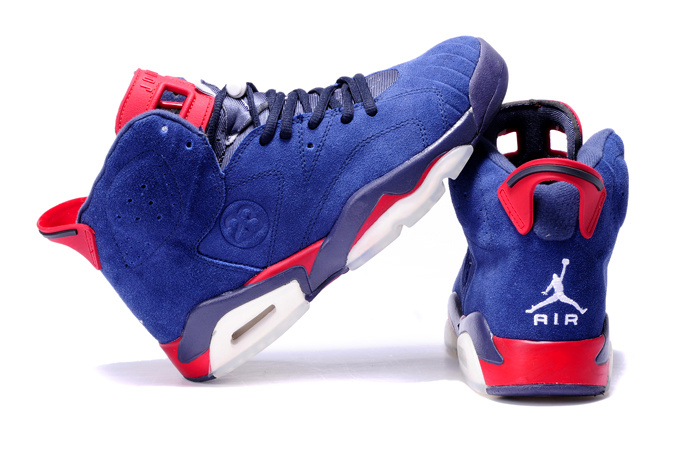 New Air Jordan 6 Suede Blue White Red Shoes