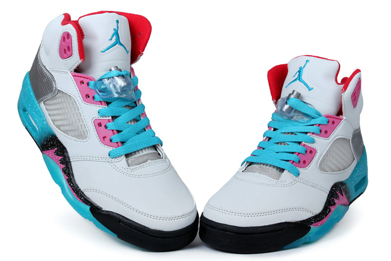 Miami Air Jordan 5 White Blue Pink Shoes