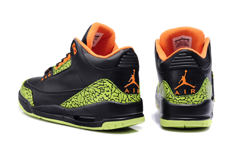 New Air Jordan 3 Black Green Cement Orange Shoes