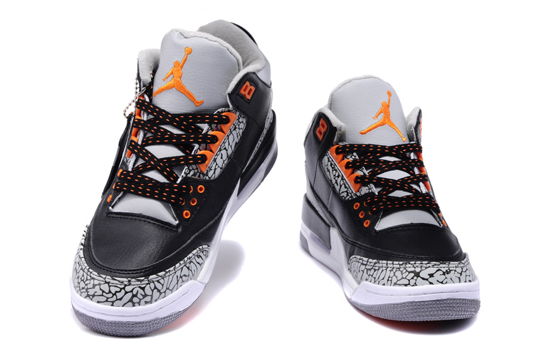 New Air Jordan 3 Black White Cement Orange Shoes