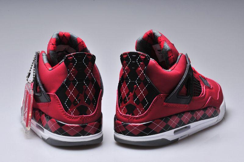 New Women Jordan 4 Barefoot Print Red Black White Shoes